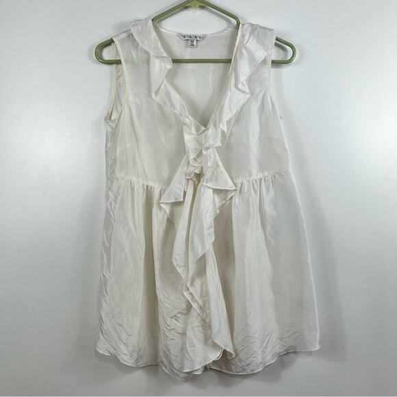 Cabi White 100% Silk Ruffle V Neck Placket Button Up Blouse Summer Feminine - Picture 11 of 11